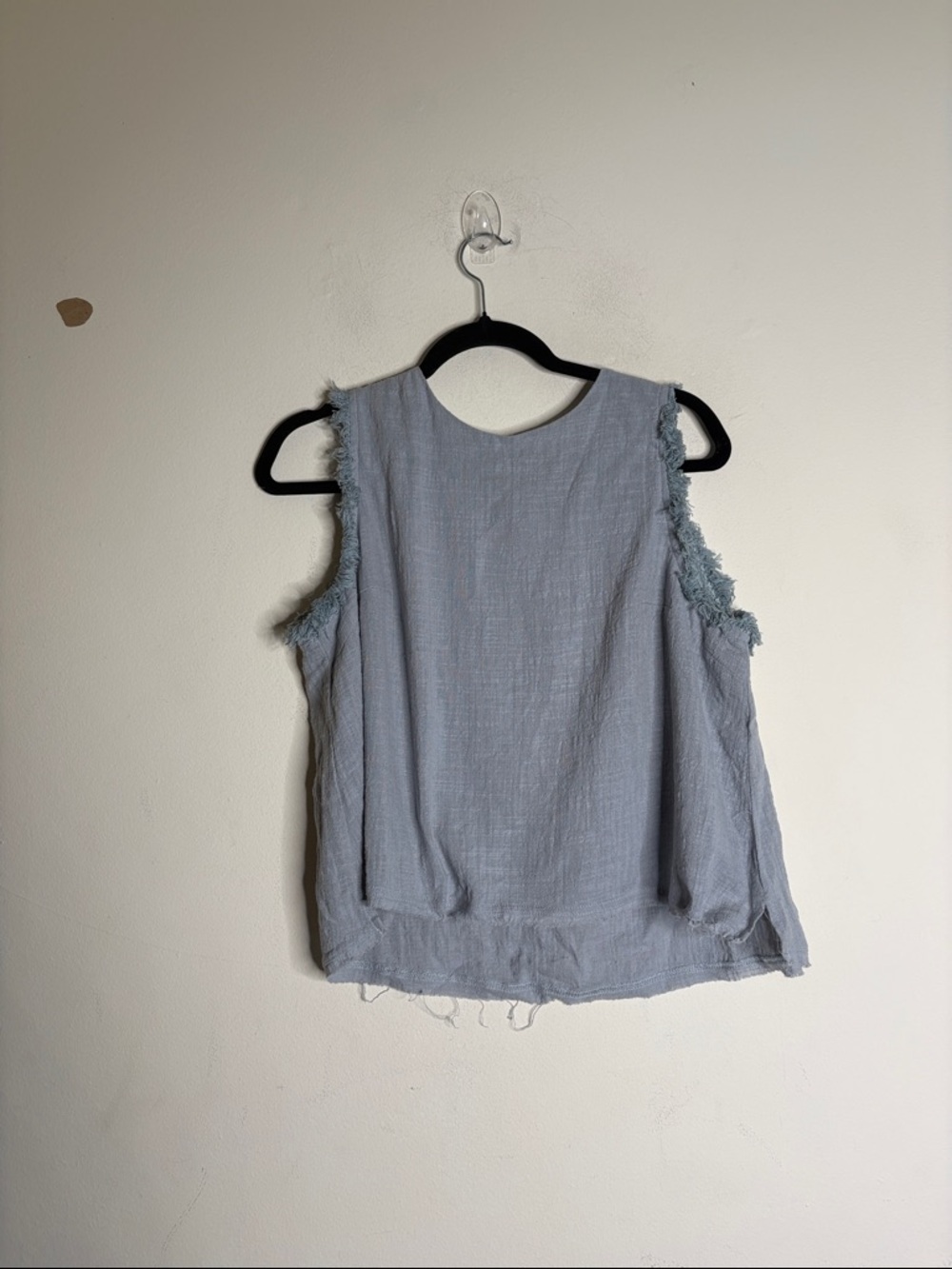 Light Blue Frayed Sleeve Women's Tank Top